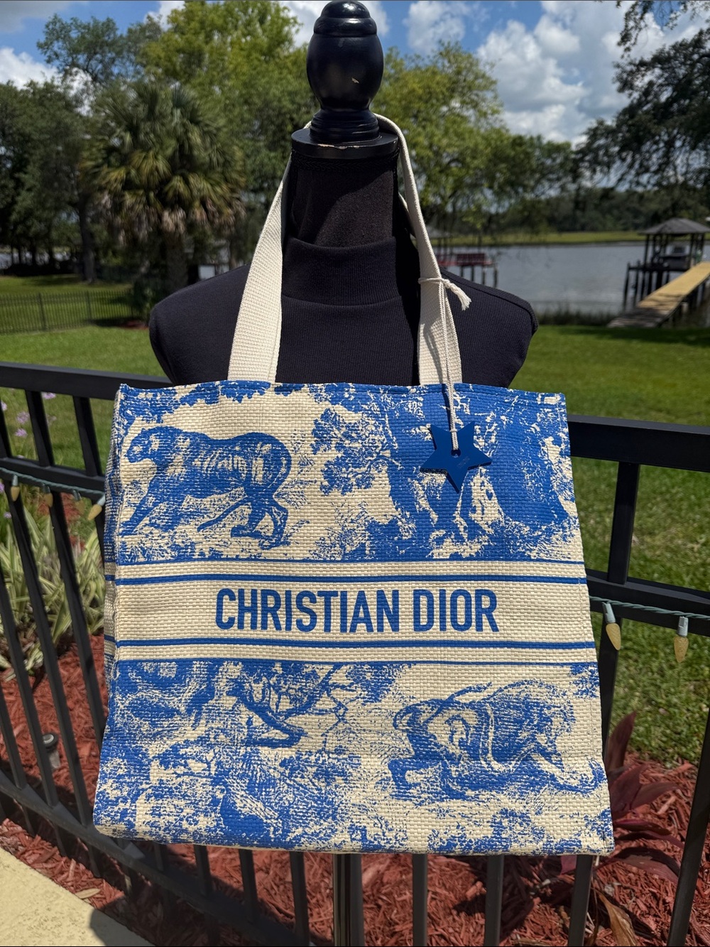 Christian Dior “Diorviera” Tote Bag, featuring a blue animal print design.